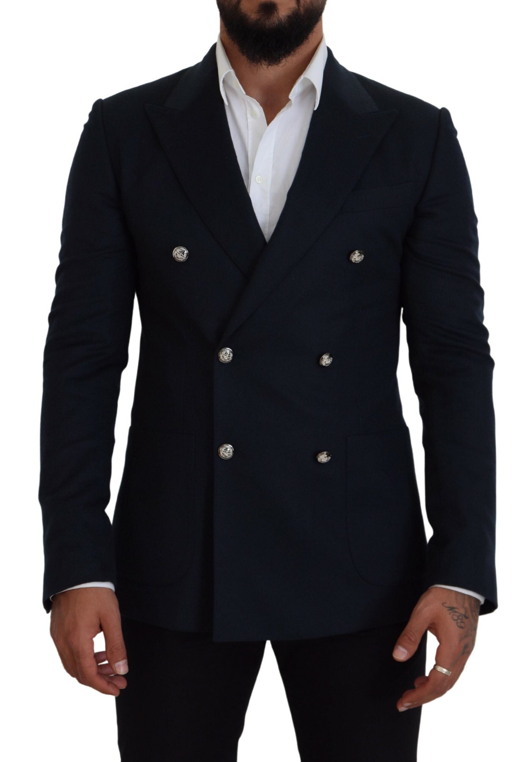 Elegante blauwe blazer van kasjmier-zijdemix