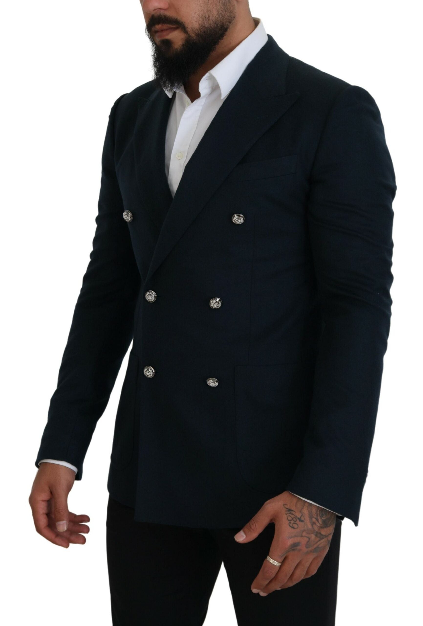 Elegante blauwe blazer van kasjmier-zijdemix