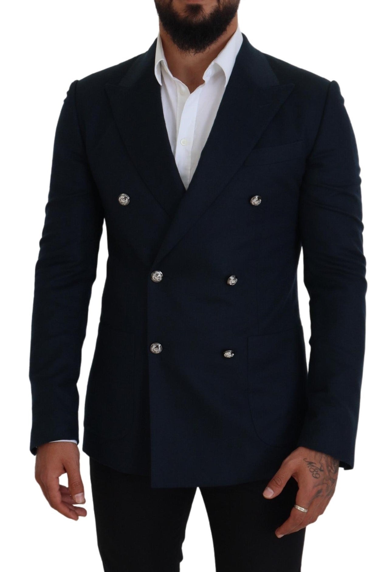 Elegante blauwe blazer van kasjmier-zijdemix