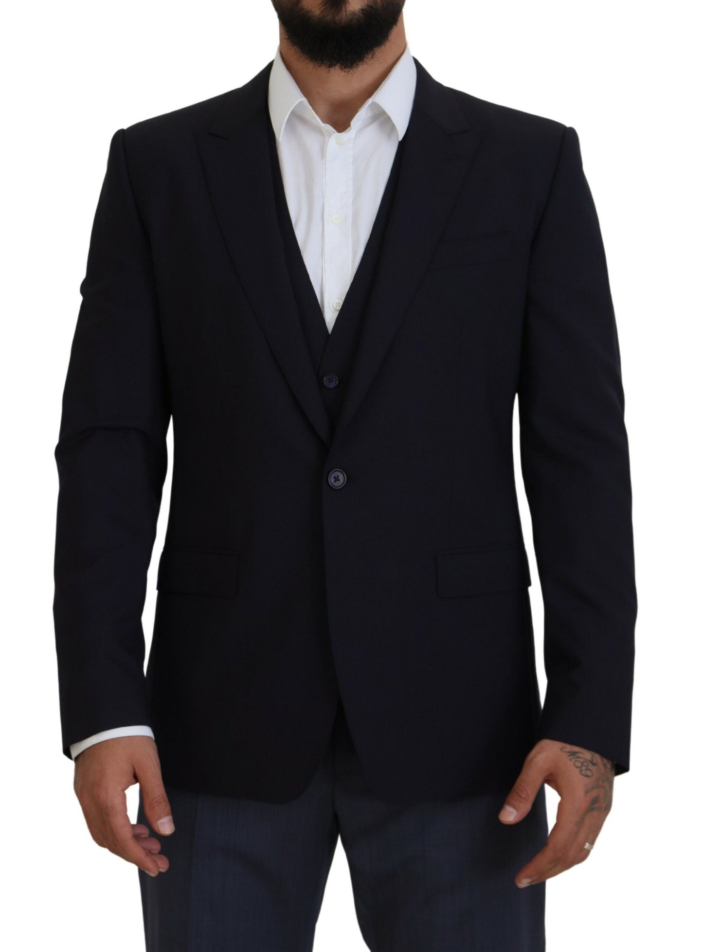 Elegante marineblauwe Martini-blazer van wolmix