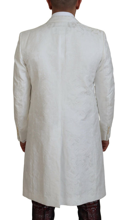 Elegante witte bloemenbrokaat trenchcoat