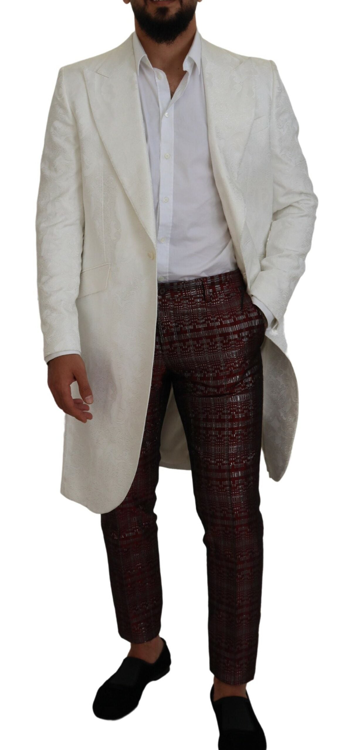 Elegante witte bloemenbrokaat trenchcoat