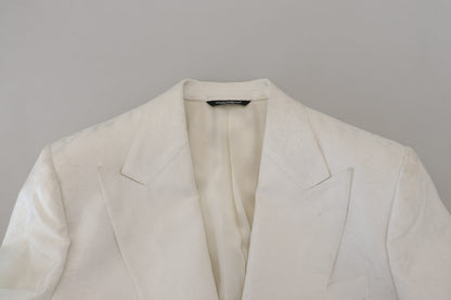 Elegante witte bloemenbrokaat trenchcoat