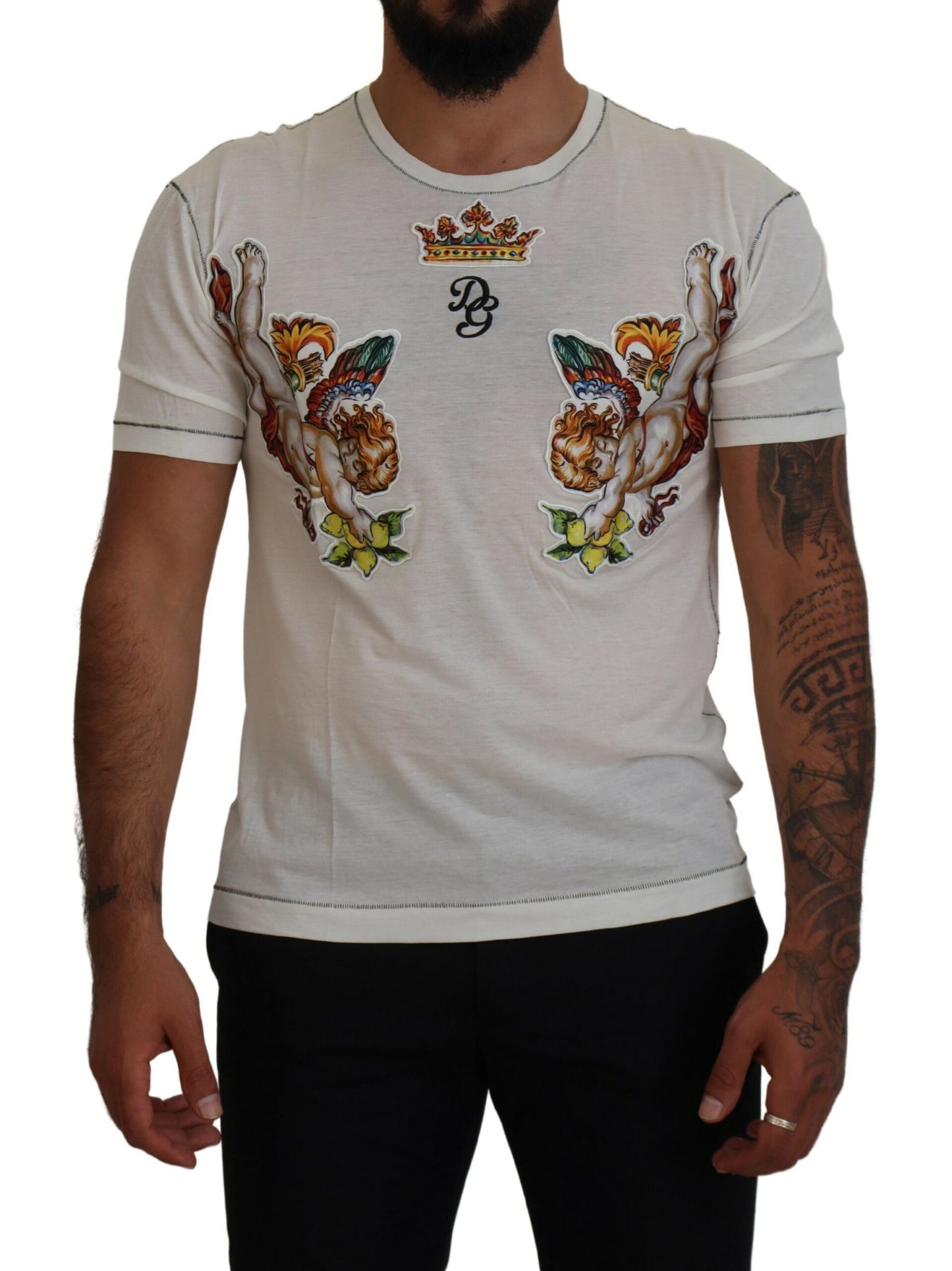 Elegante witte katoen-zijde mix T-shirt