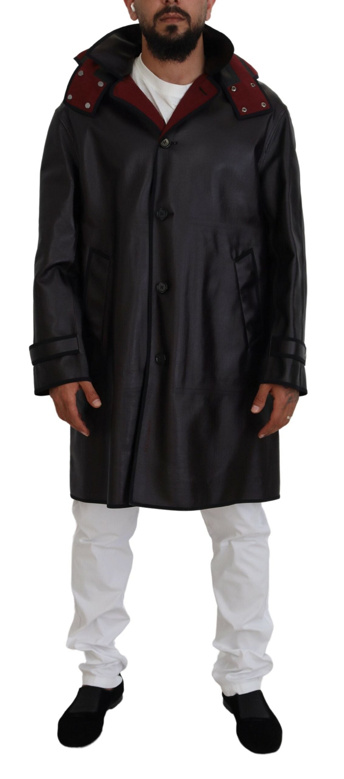 Elegante parka met capuchon in zwart en bordeaux