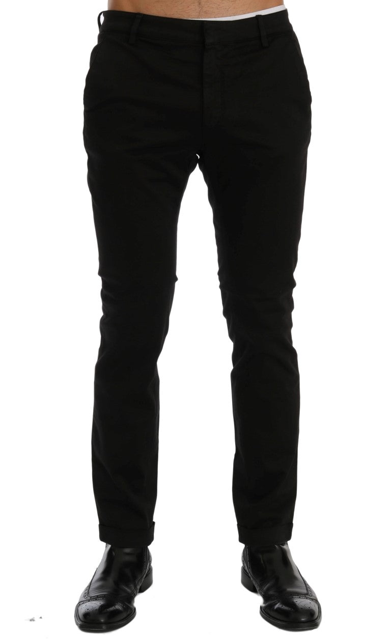 Chique zwarte slim fit katoenen stretchbroek