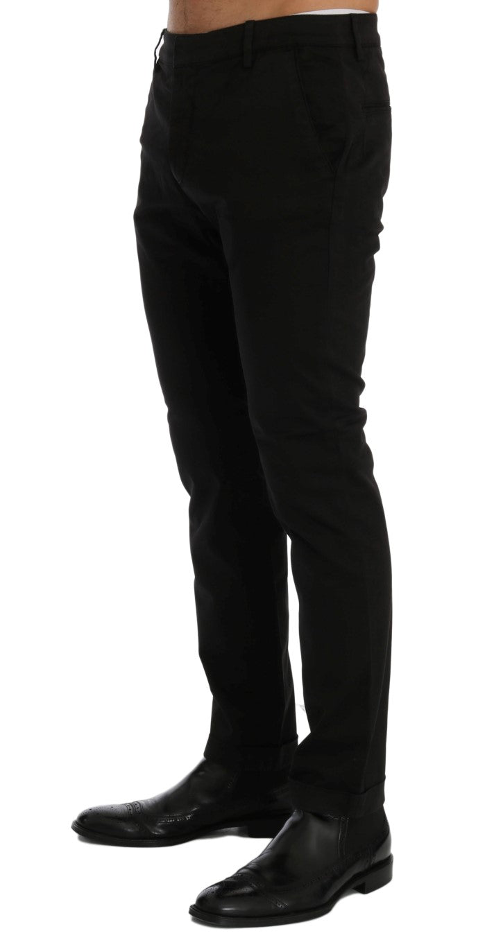 Chique zwarte slim fit katoenen stretchbroek