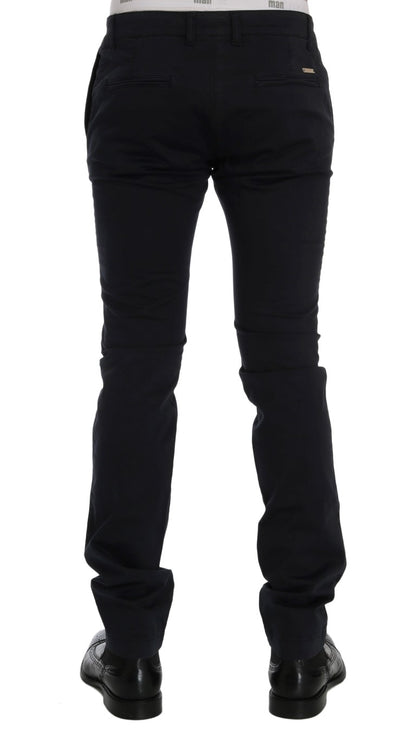 Chique Slim-Fit Blauwe Katoenen Stretch Broek