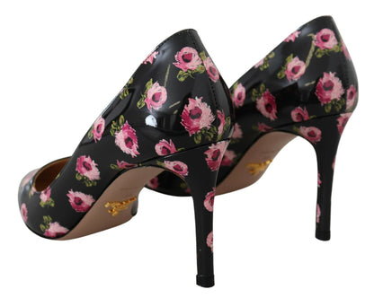 Elegante leren pumps met bloemenprint