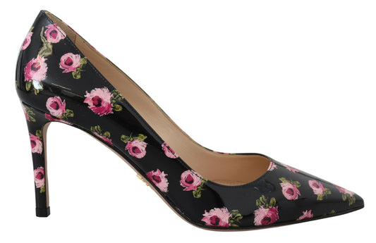 Elegante leren pumps met bloemenprint