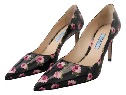 Elegante leren pumps met bloemenprint