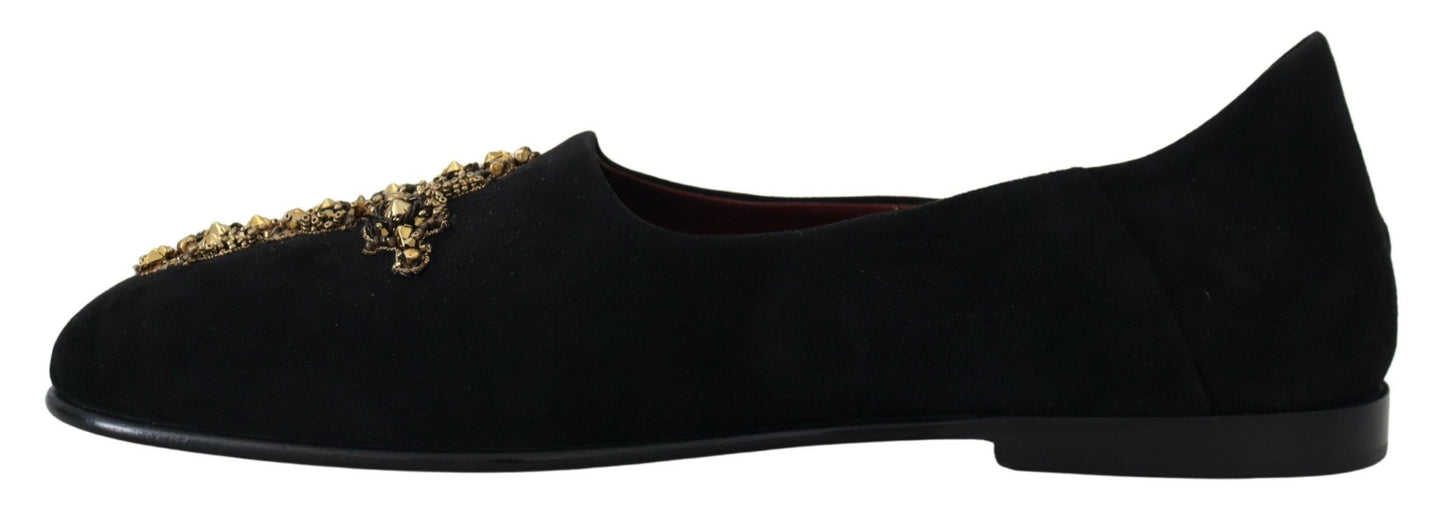 Zwarte gouden kristal pailletten loafers