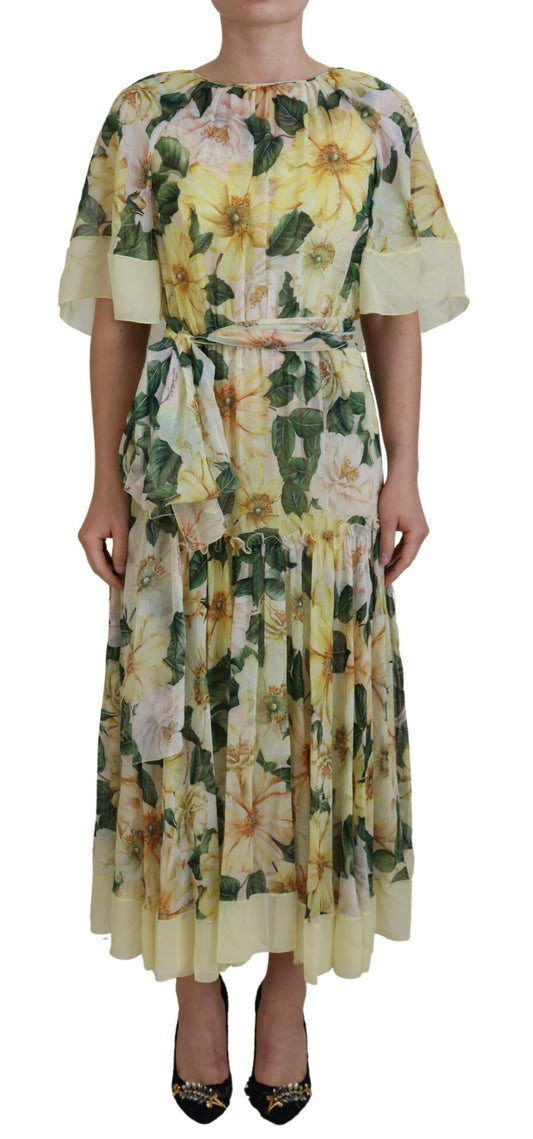 Elegante zijden bloemen maxi-jurk