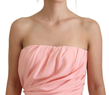 Elegante roze strapless midi-silhouet