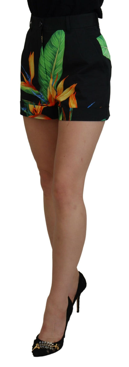 High Waist Hot Pants Shorts in Zwarte Bladerenprint