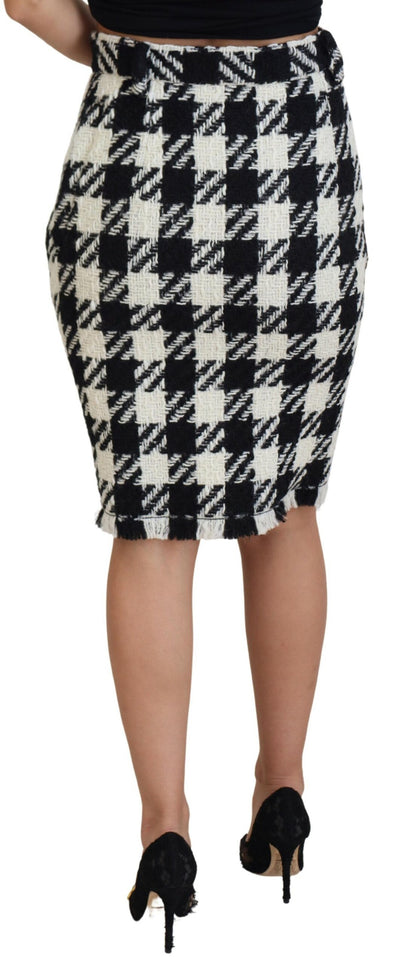 Elegante pied-de-poule hoge taille rok tot op de knie