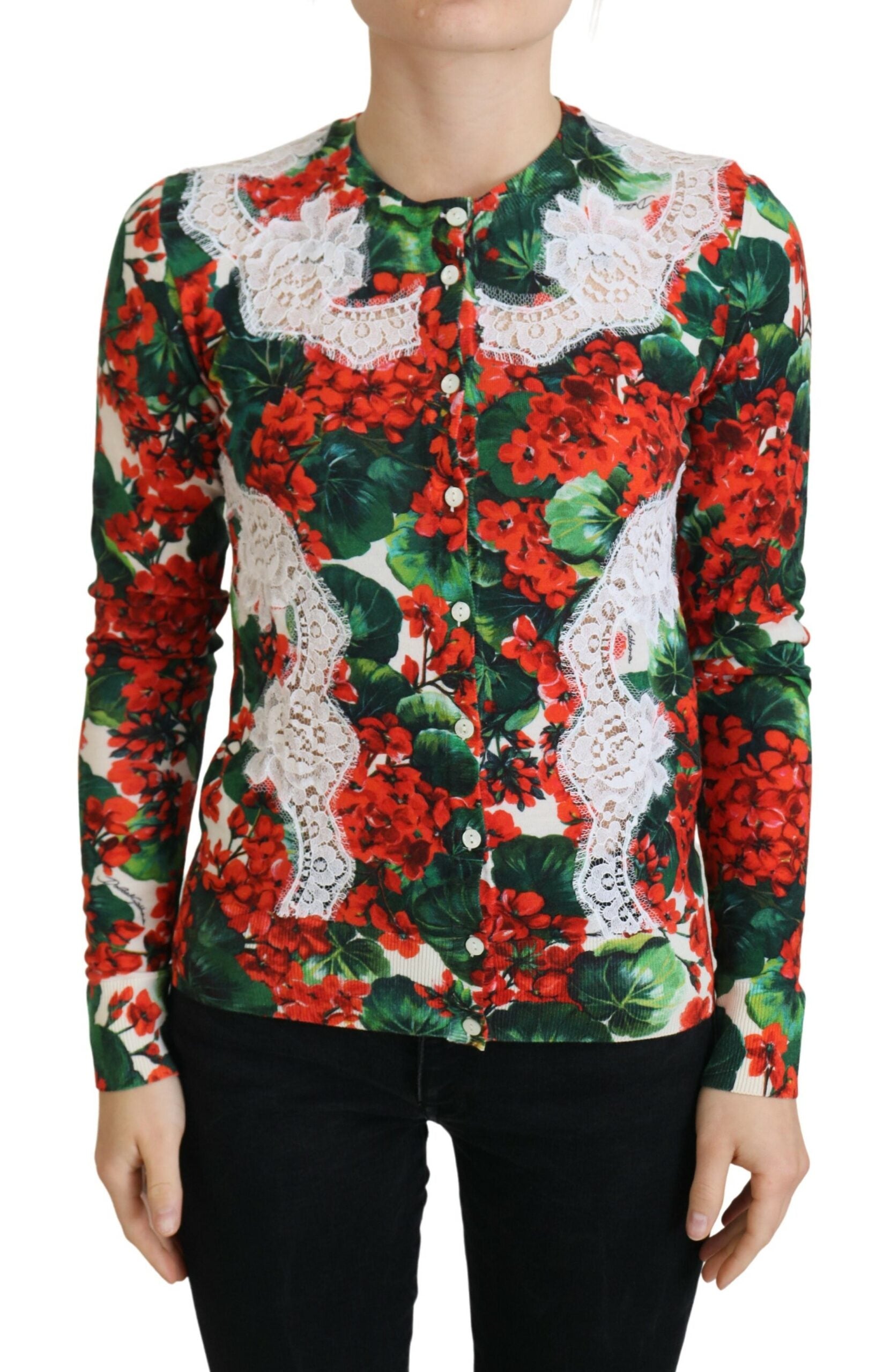 Elegante bloemen ronde hals cardigan