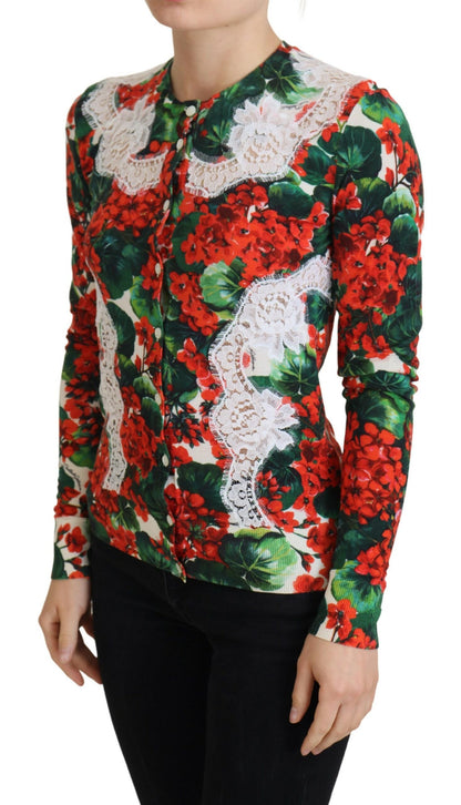 Elegante bloemen ronde hals cardigan