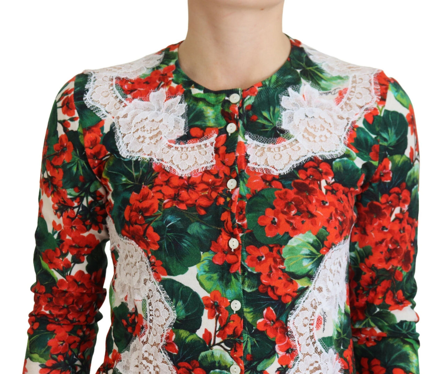 Elegante bloemen ronde hals cardigan