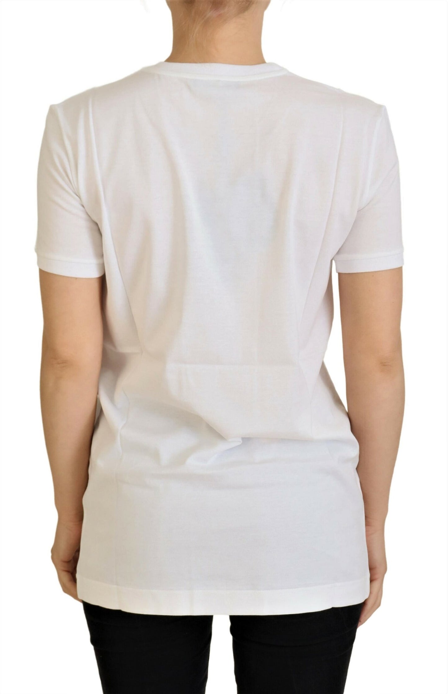 Elegante witte ronde hals T-shirt met kleurrijke print