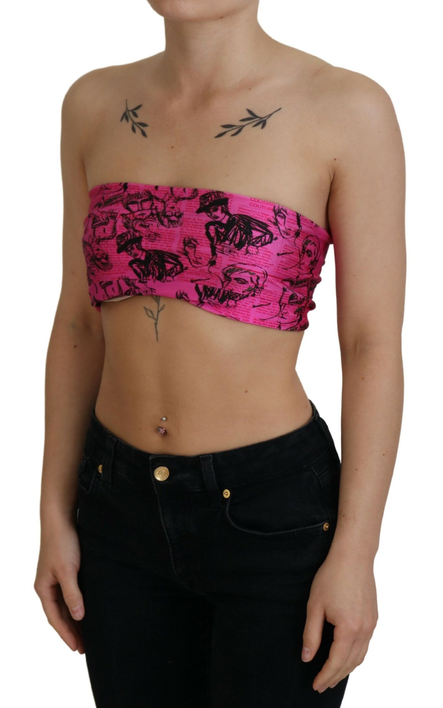 Chic roze krantenprint crop top