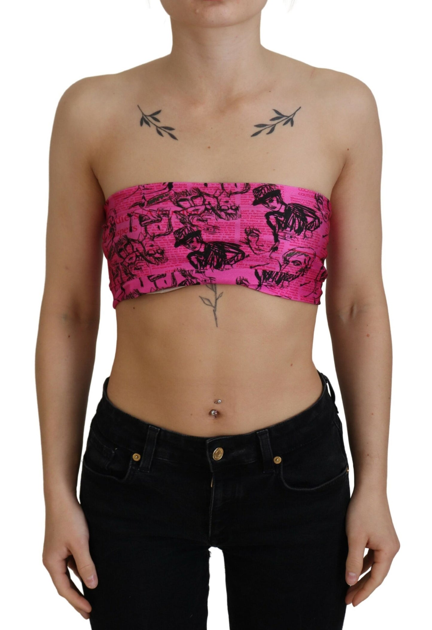 Chic roze krantenprint crop top