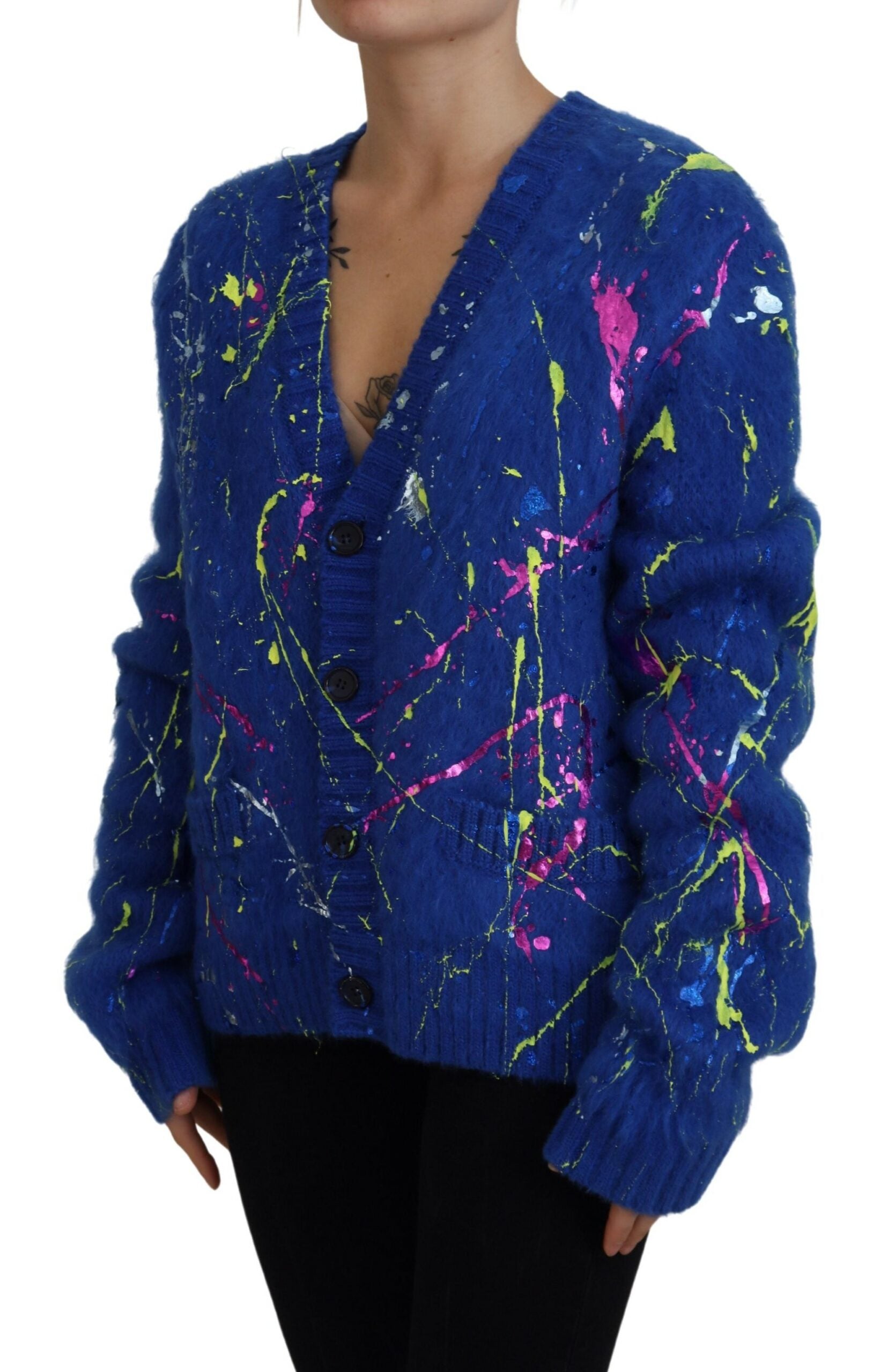 Elegante veelkleurige Splash Mohair Cardigan