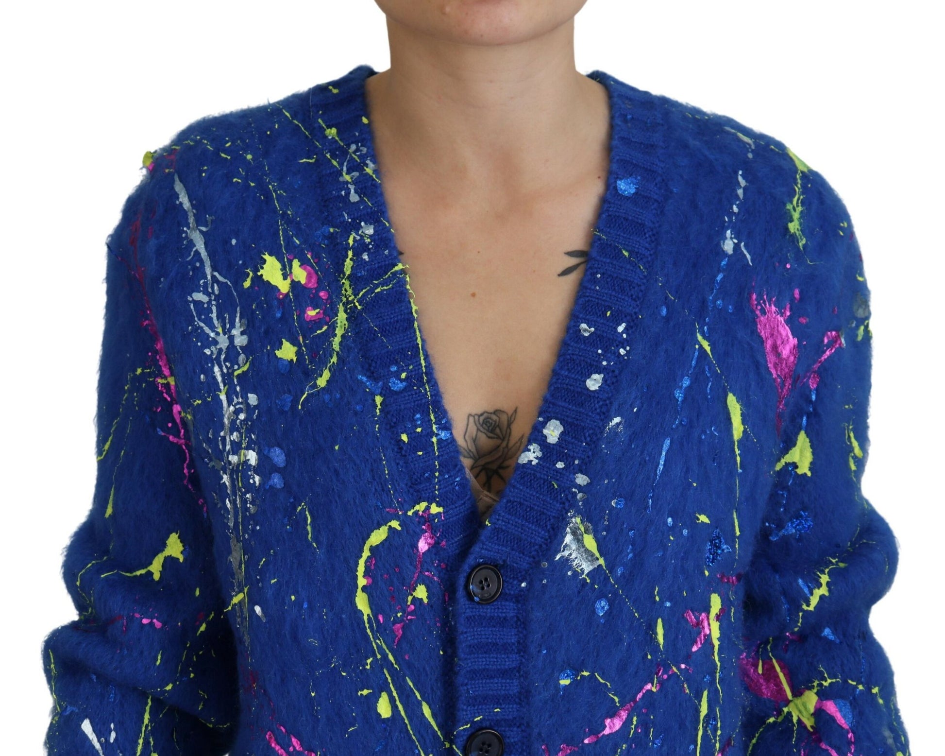 Elegante veelkleurige Splash Mohair Cardigan