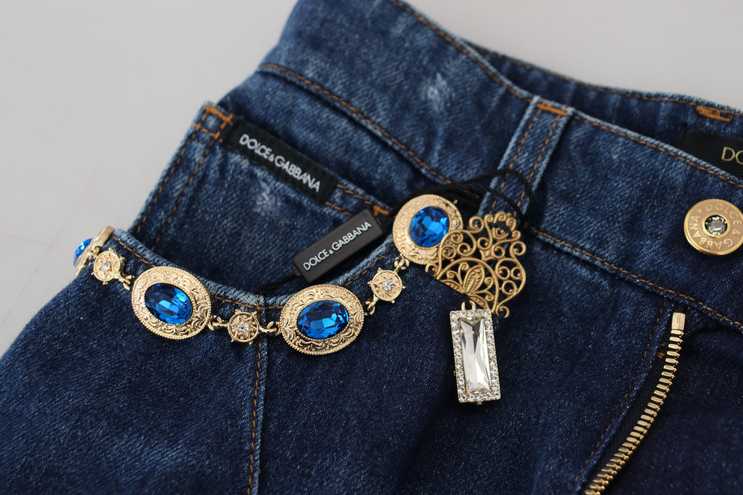 Embellished Straight Leg Designer Jeans