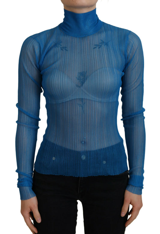 Elegante blauwe mesh blouse top