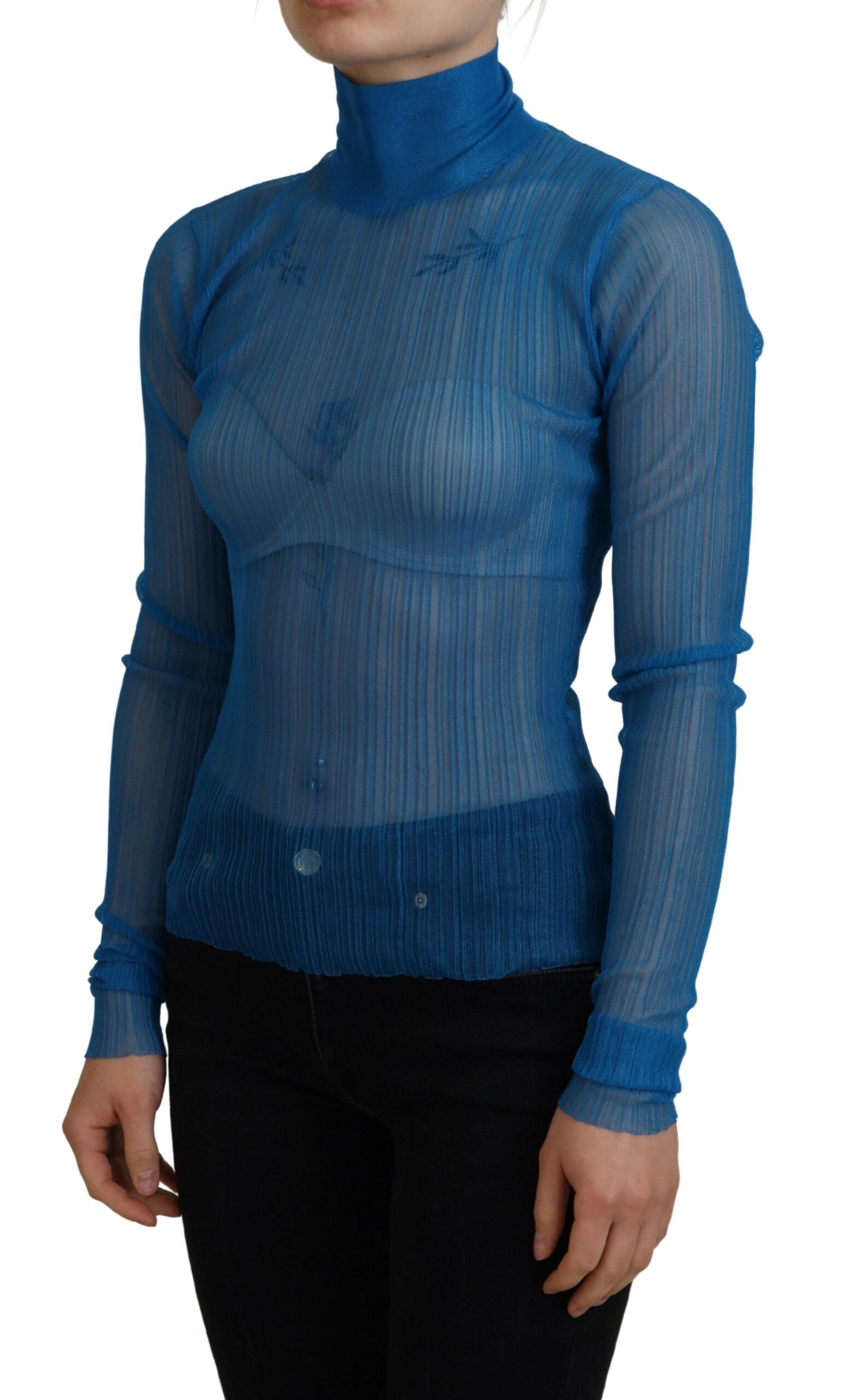 Elegante blauwe mesh blouse top