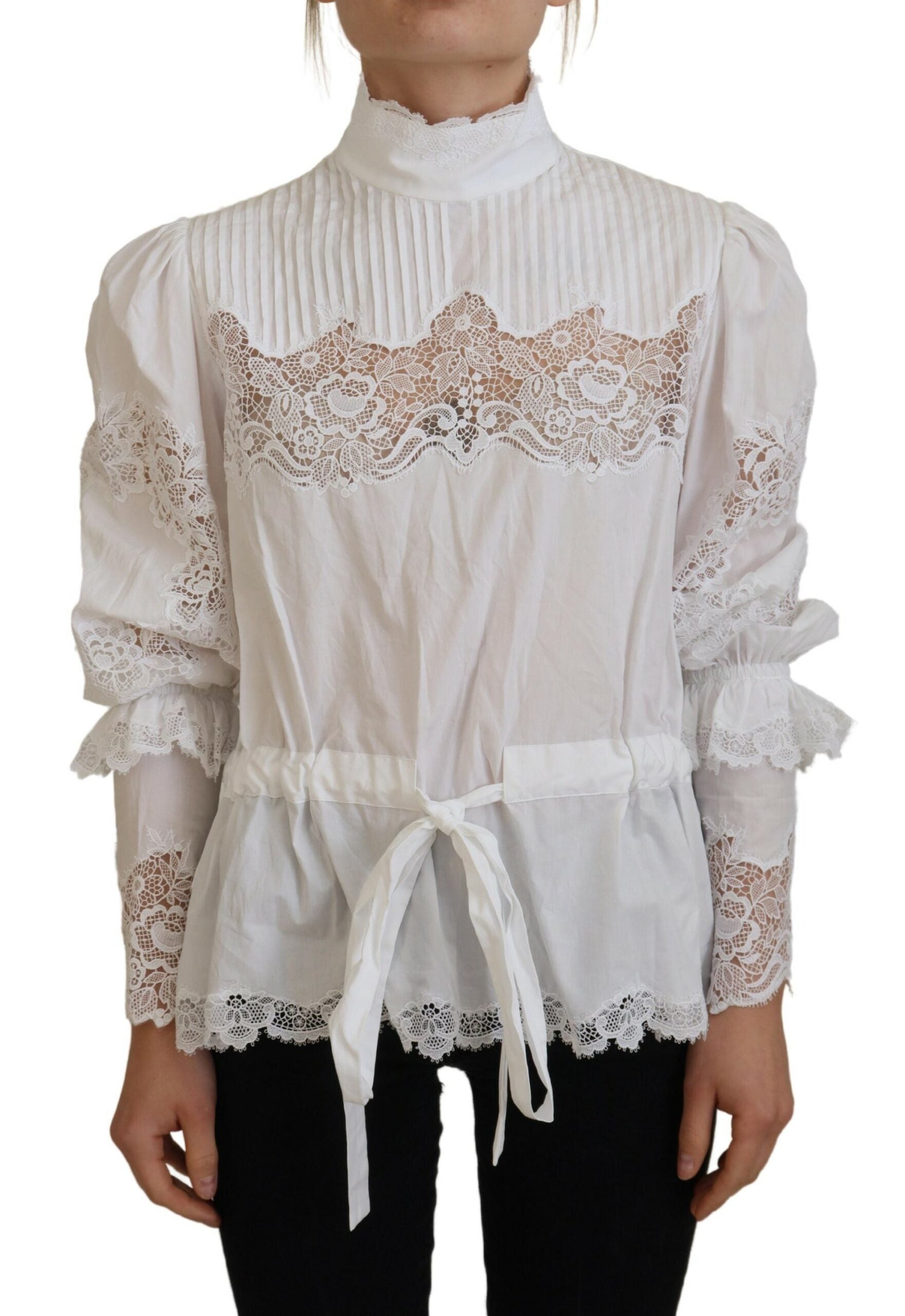 Elegante witte katoenen blouse met kanten rand