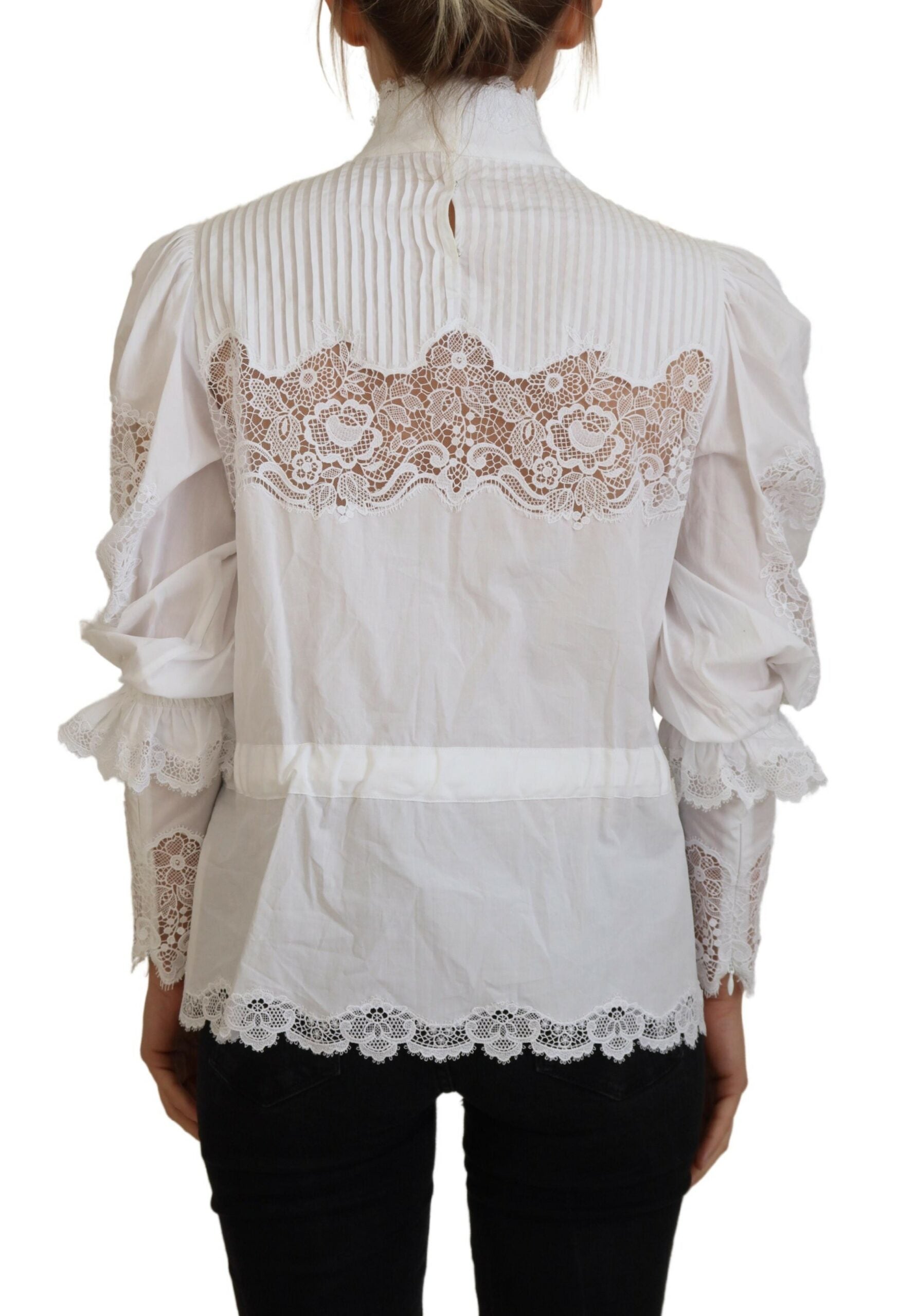 Elegante witte katoenen blouse met kanten rand