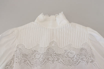 Elegante witte katoenen blouse met kanten rand