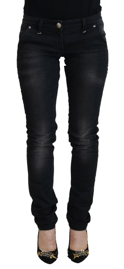 Strakke zwarte, gewassen skinny jeans met lage taille