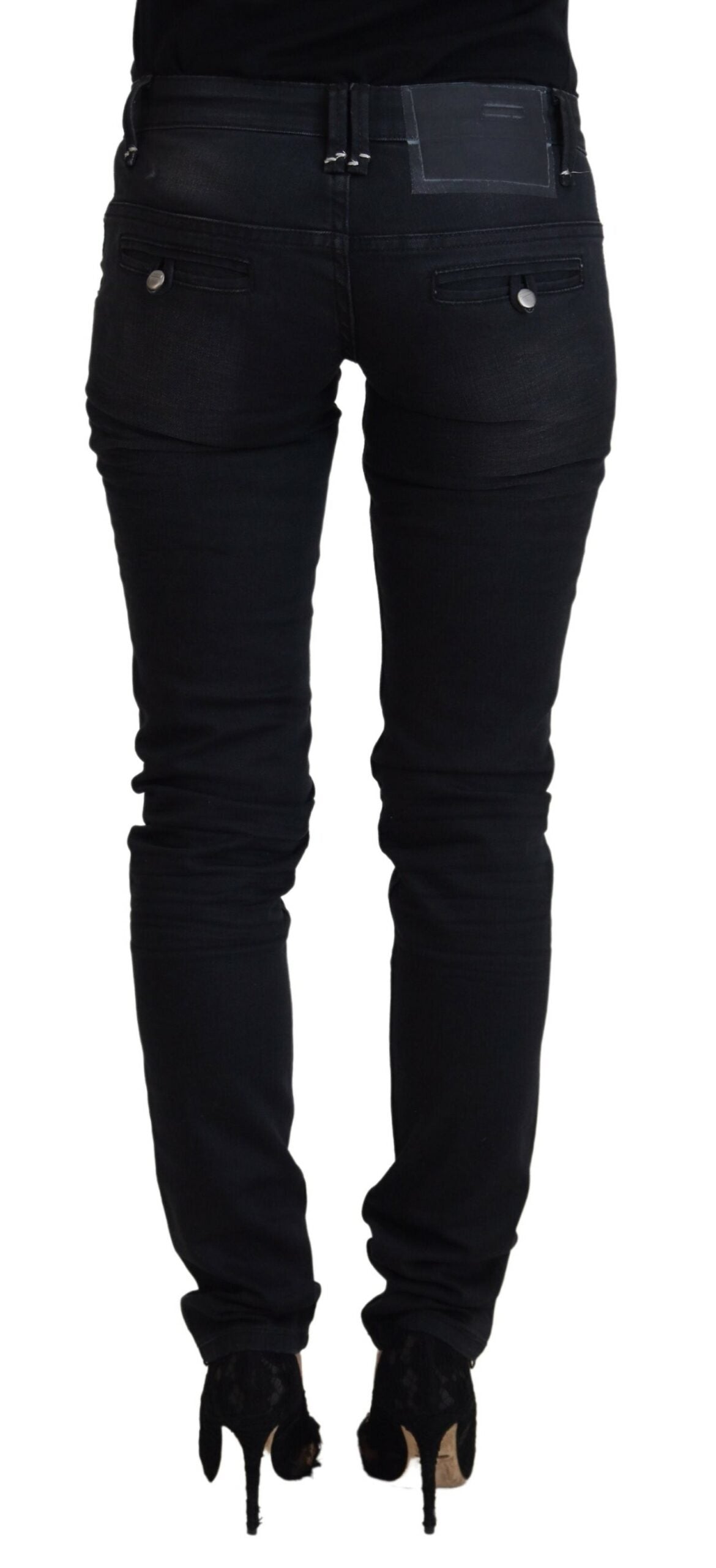 Strakke zwarte, gewassen skinny jeans met lage taille