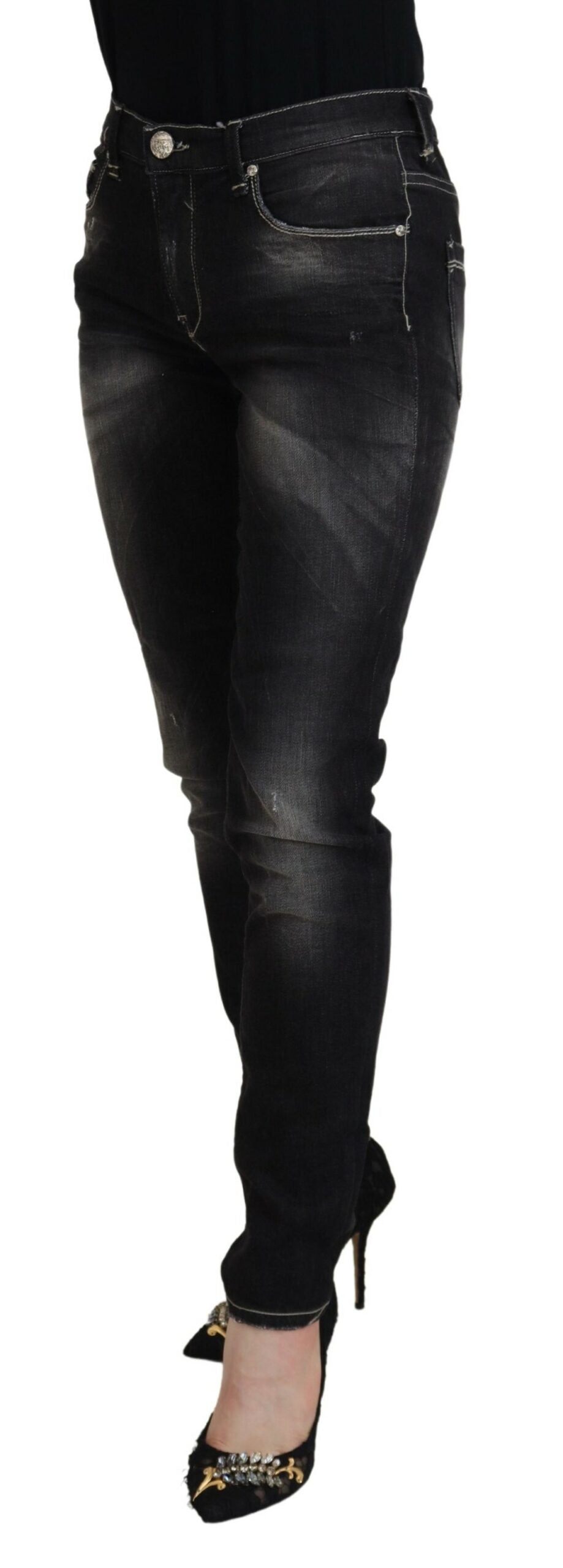 Elegant Tapered Mid Waist Black Jeans