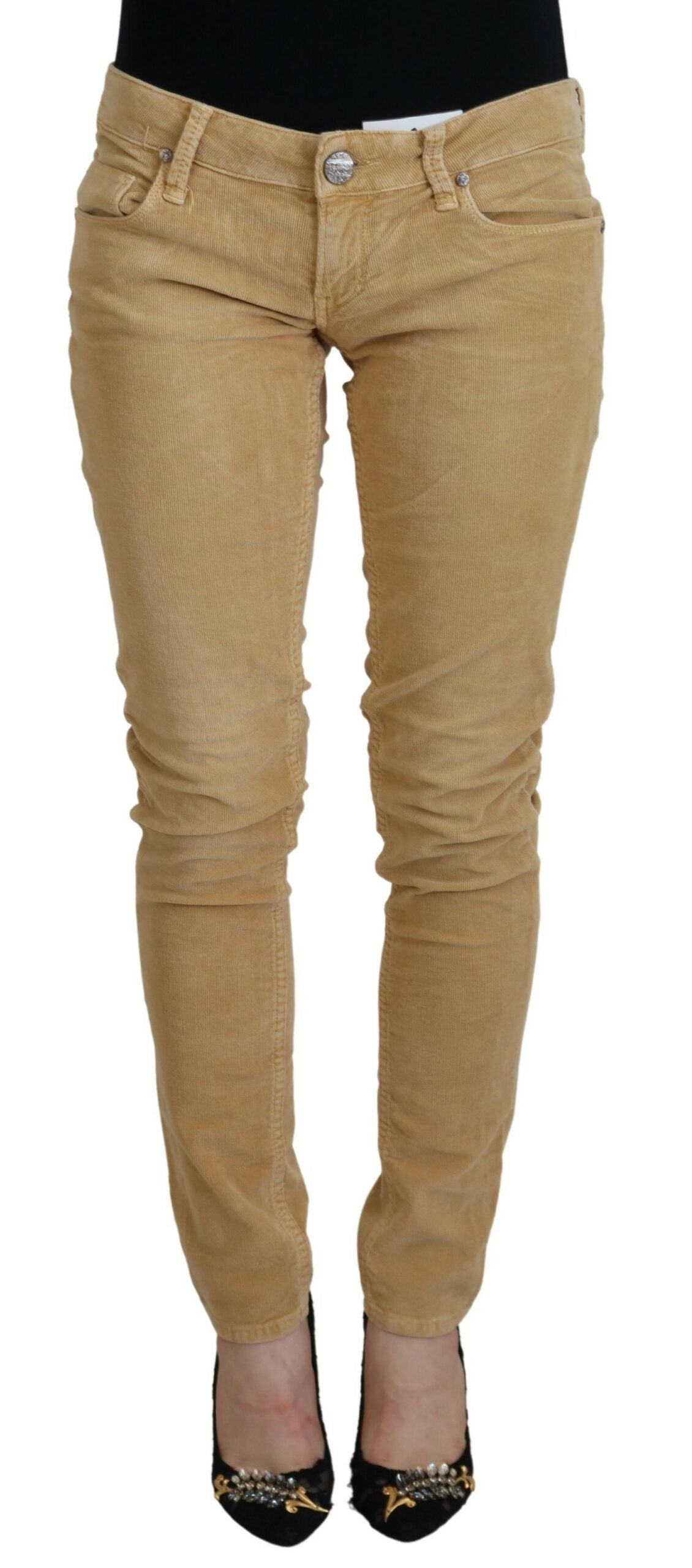 Chique bruine skinny corduroy broek met lage taille