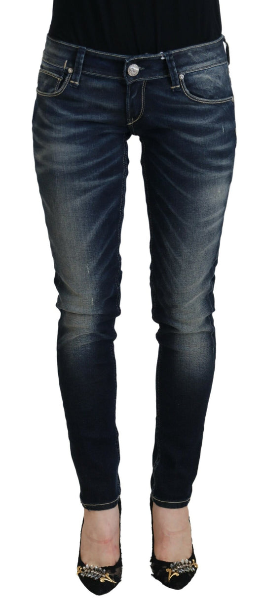 Chique blauwe gewassen skinny jeans met lage taille