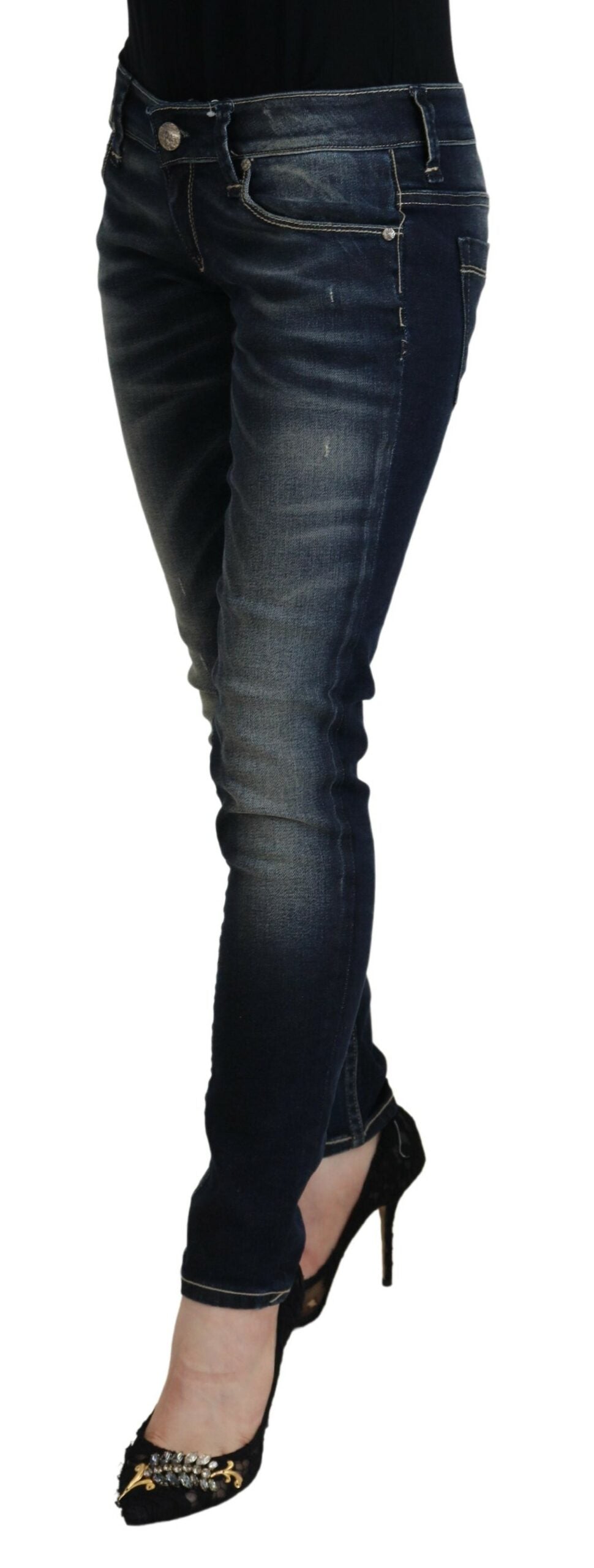 Chique blauwe gewassen skinny jeans met lage taille