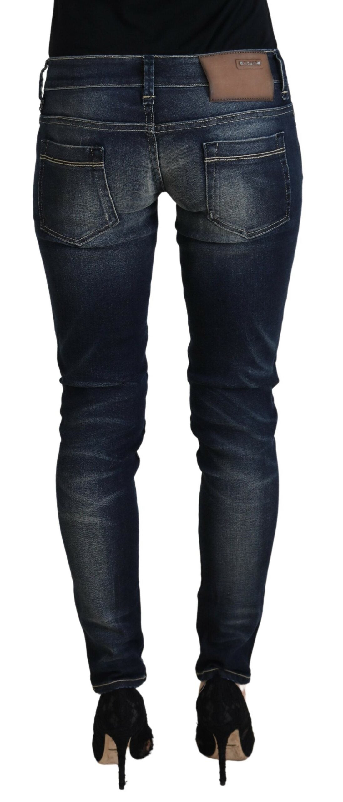 Chique blauwe gewassen skinny jeans met lage taille