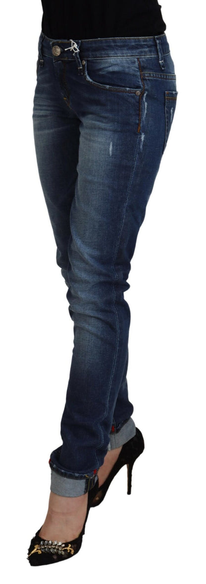 Elegante blauwe gewassen skinny jeans met lage taille