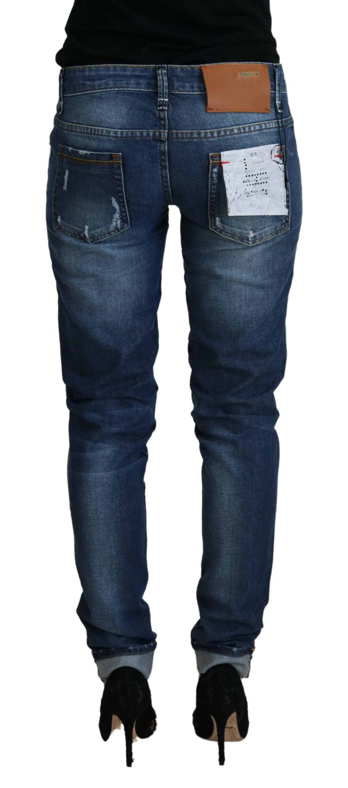 Elegante blauwe gewassen skinny jeans met lage taille