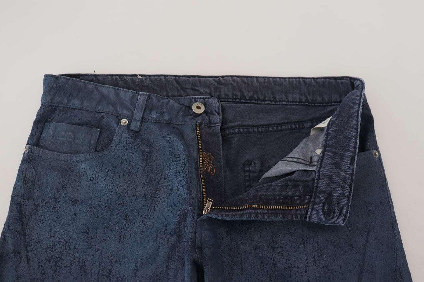 Chique taps toelopende blauwe denim jeans