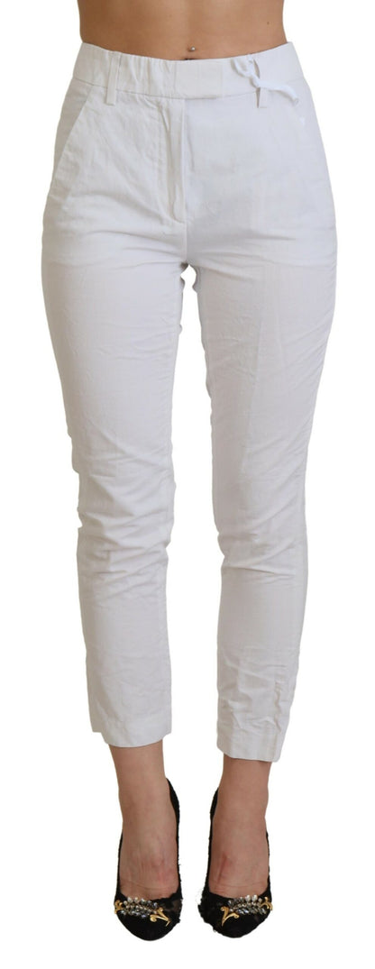 Elegante hoge taille taps toelopende witte broek