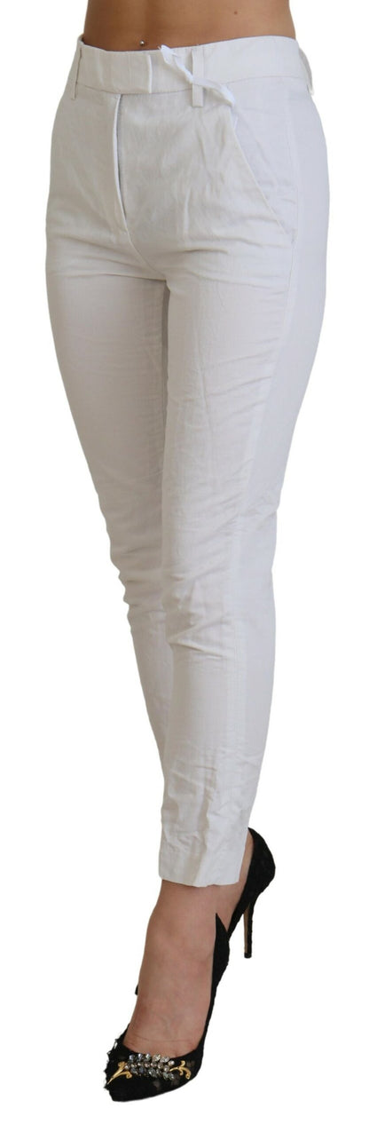 Elegante hoge taille taps toelopende witte broek