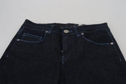 Chique Slim-Fit Katoenen Denim in Donkerblauw