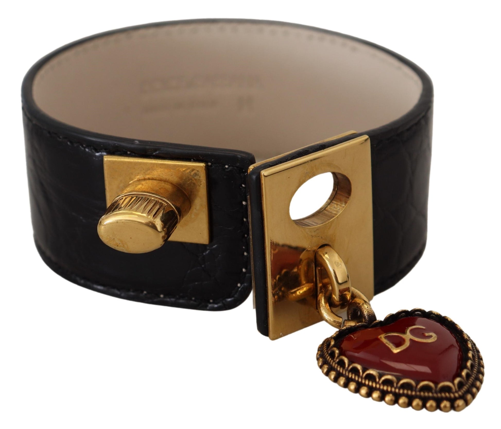 Elegante zwarte leren armband met gouden details