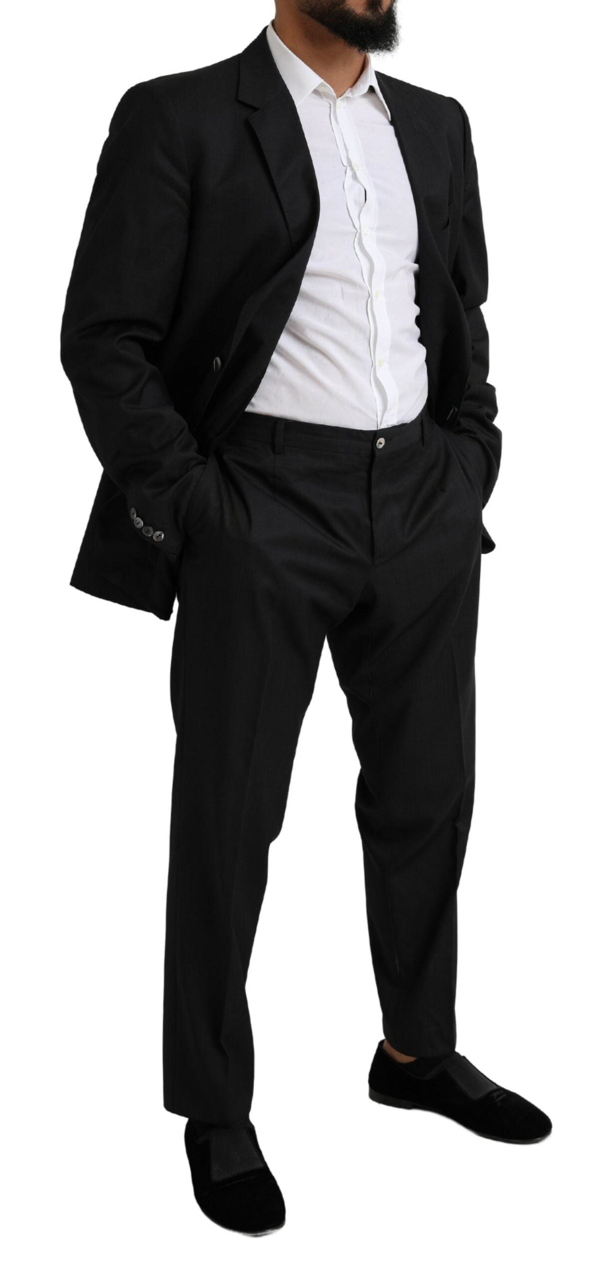 Elegant Black Virgin Wool Martini Suit