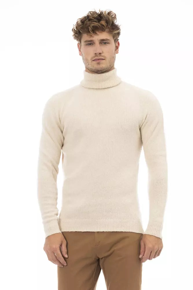 Beige Alpaca Leather Men Sweater